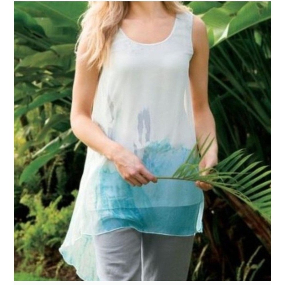 Soft Surroundings Tank Top Womens L‎ Artsy Lagenlook Silk Chiffon Boho Tunic